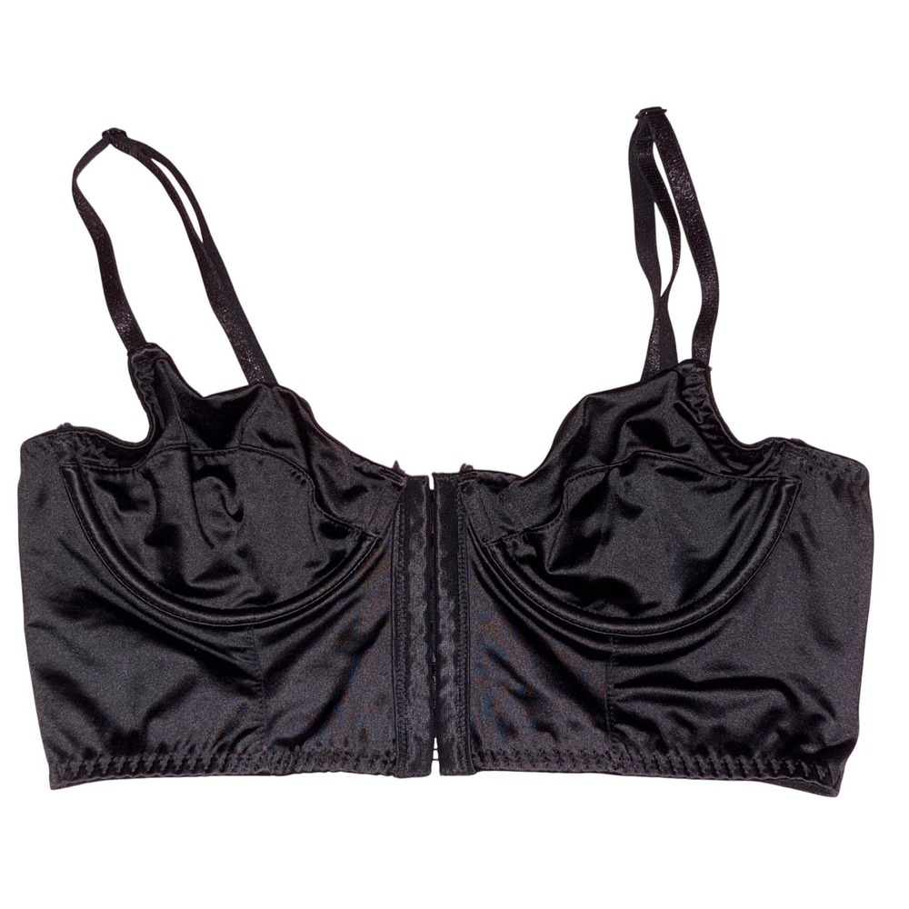 H&M Black Satin Longline Bra Bustier Underwire Front Hook Size 34A